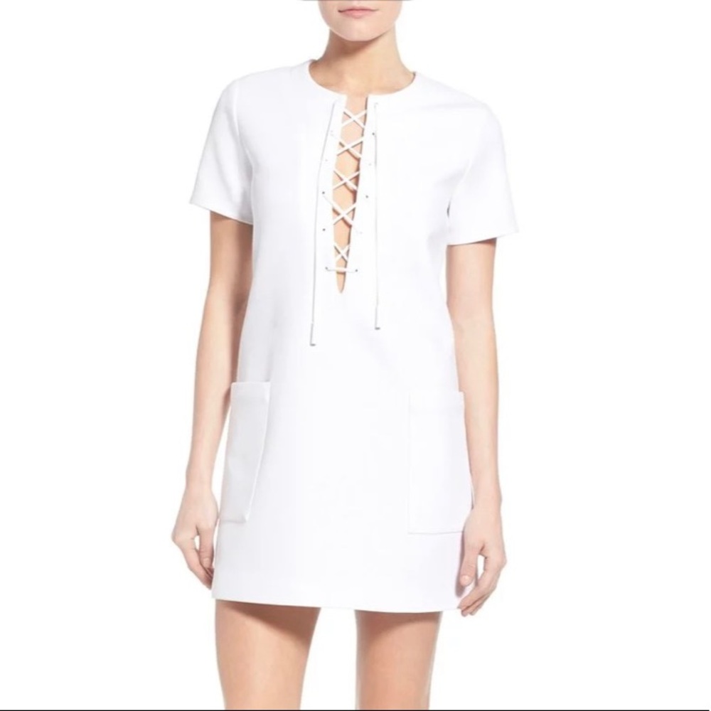 Kendall + Kylie White Lace Up Safari Dress